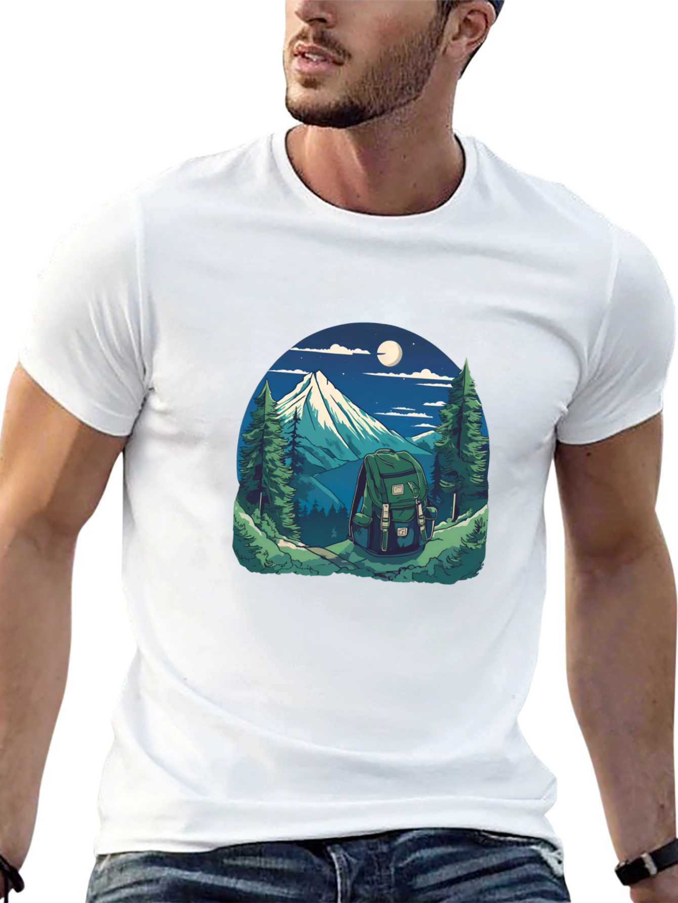 Nature Adventure Graphic Tee - Hiking Backpack Design