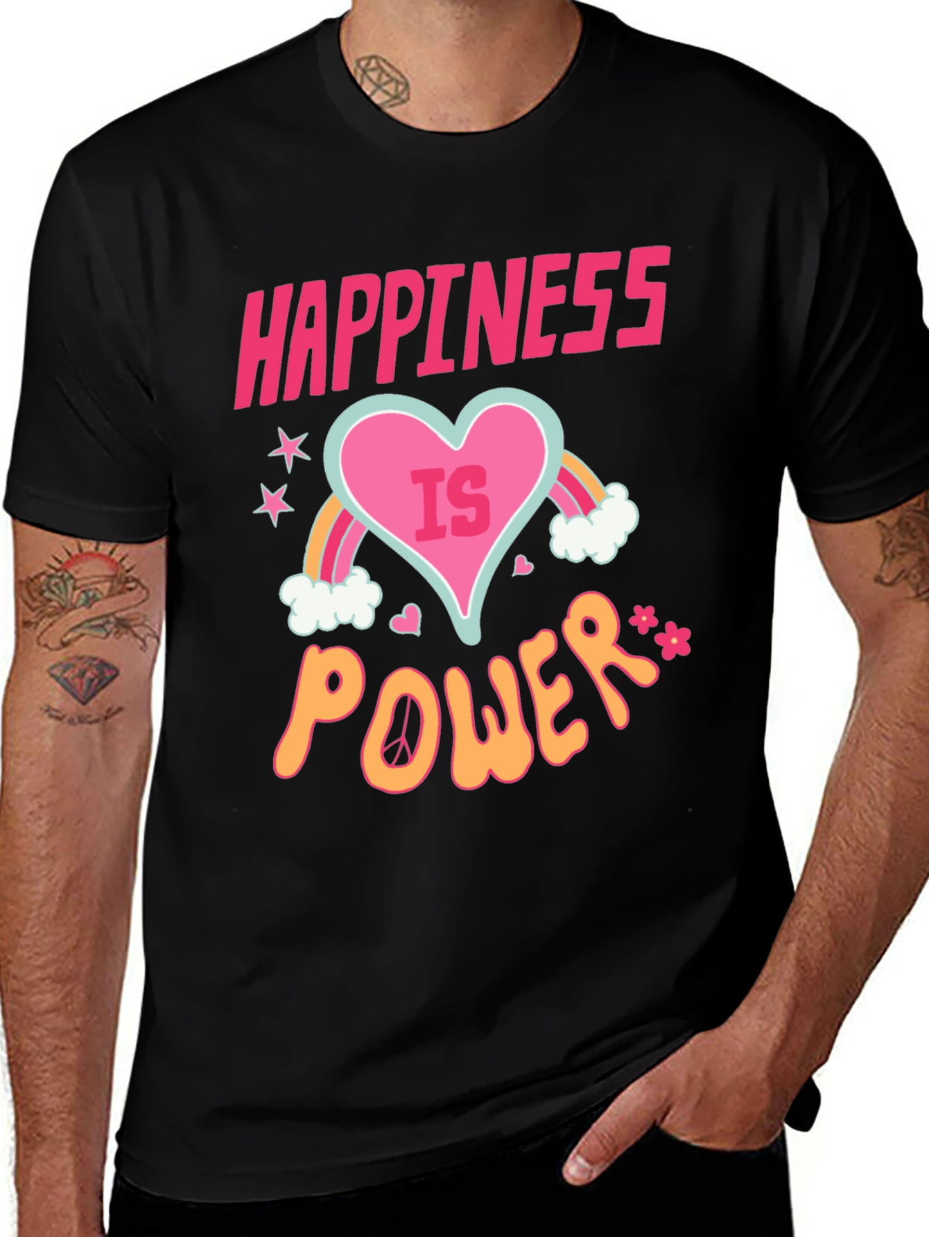 Happiness is Power Black Graphic T-Shirt
