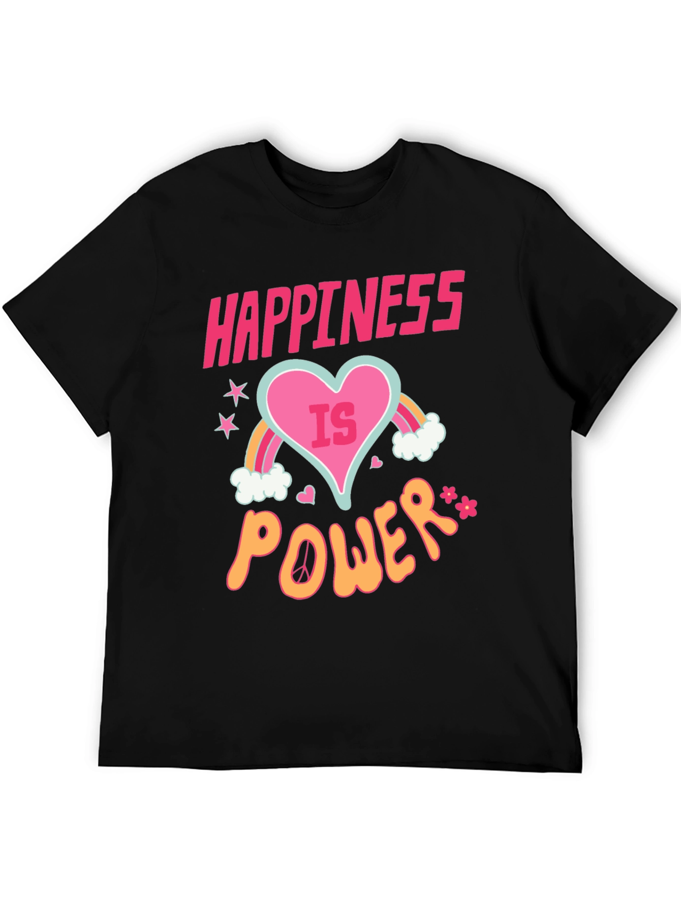 Happiness is Power Black Graphic T-Shirt