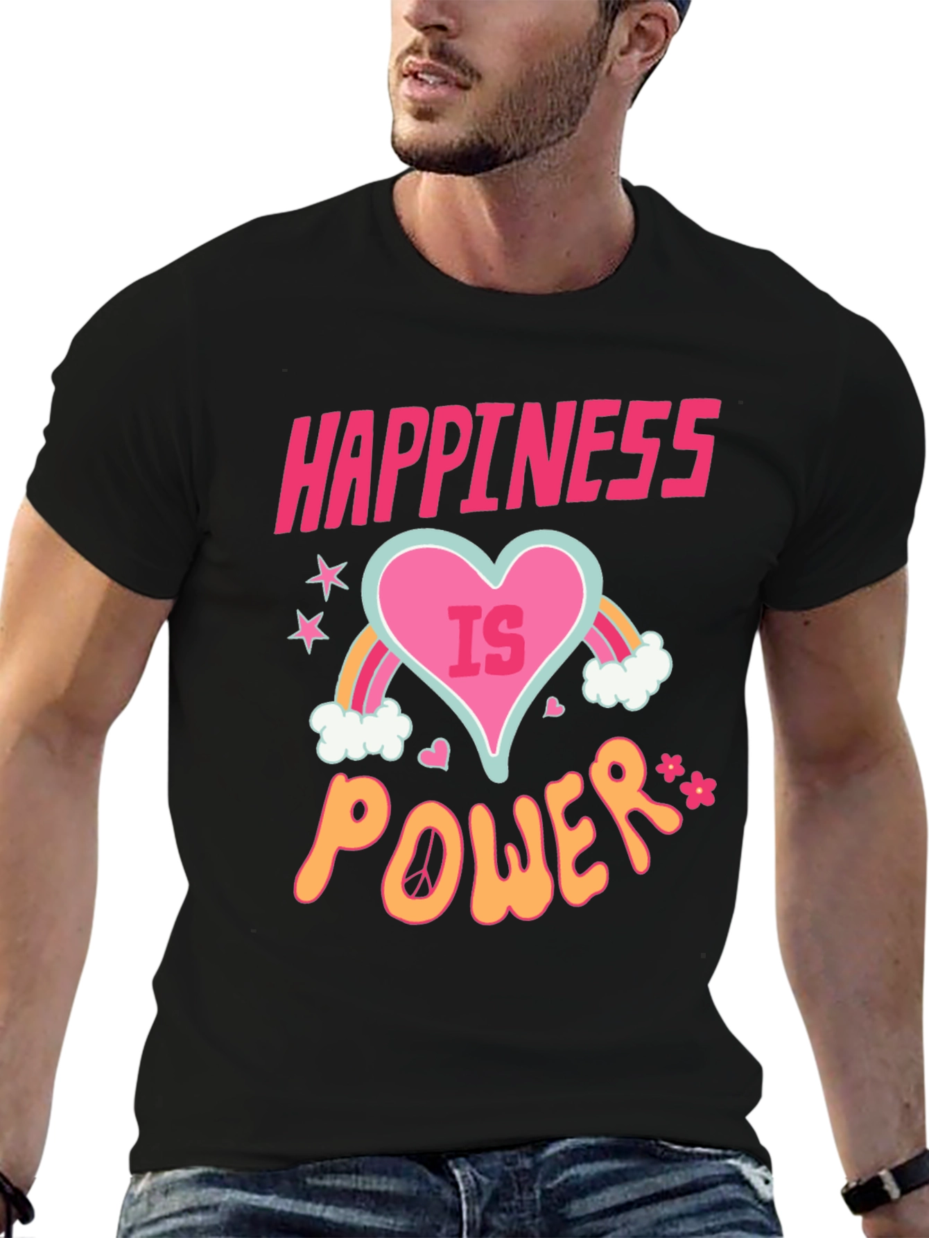 Happiness is Power Black Graphic T-Shirt