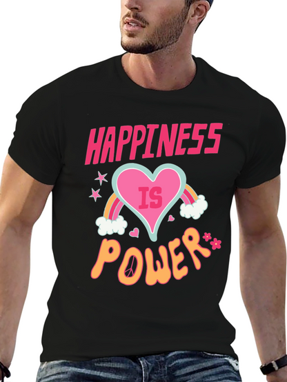 Happiness is Power Black Graphic T-Shirt