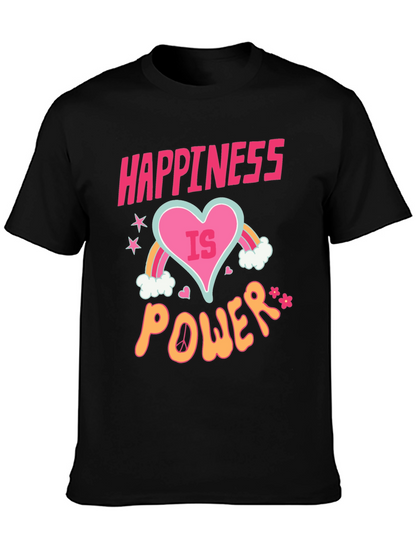 Happiness is Power Black Graphic T-Shirt