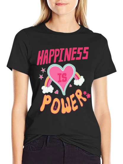 Happiness is Power Black Graphic T-Shirt