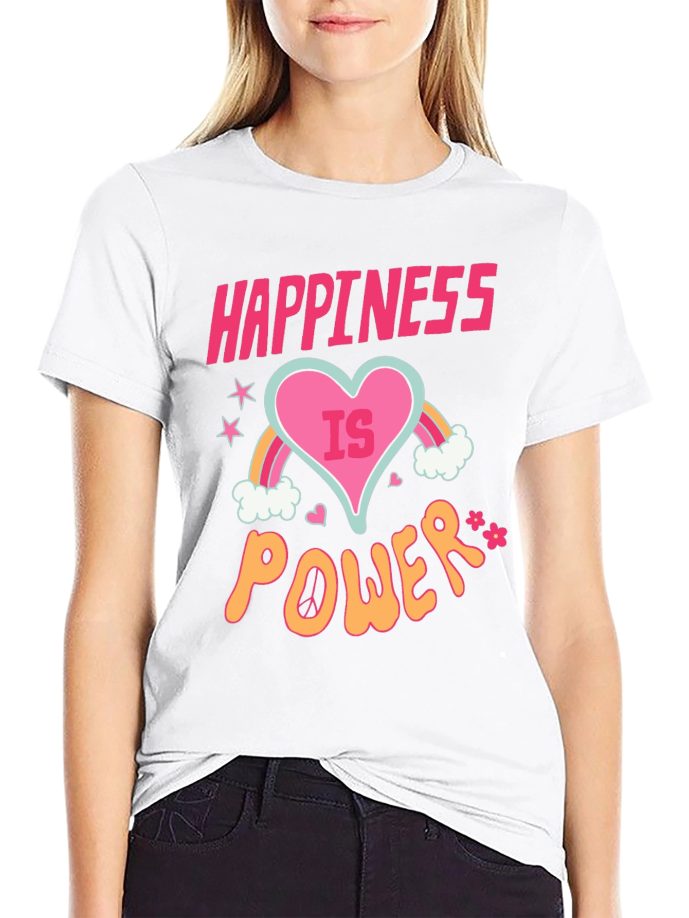 Happiness is Power Black Graphic T-Shirt