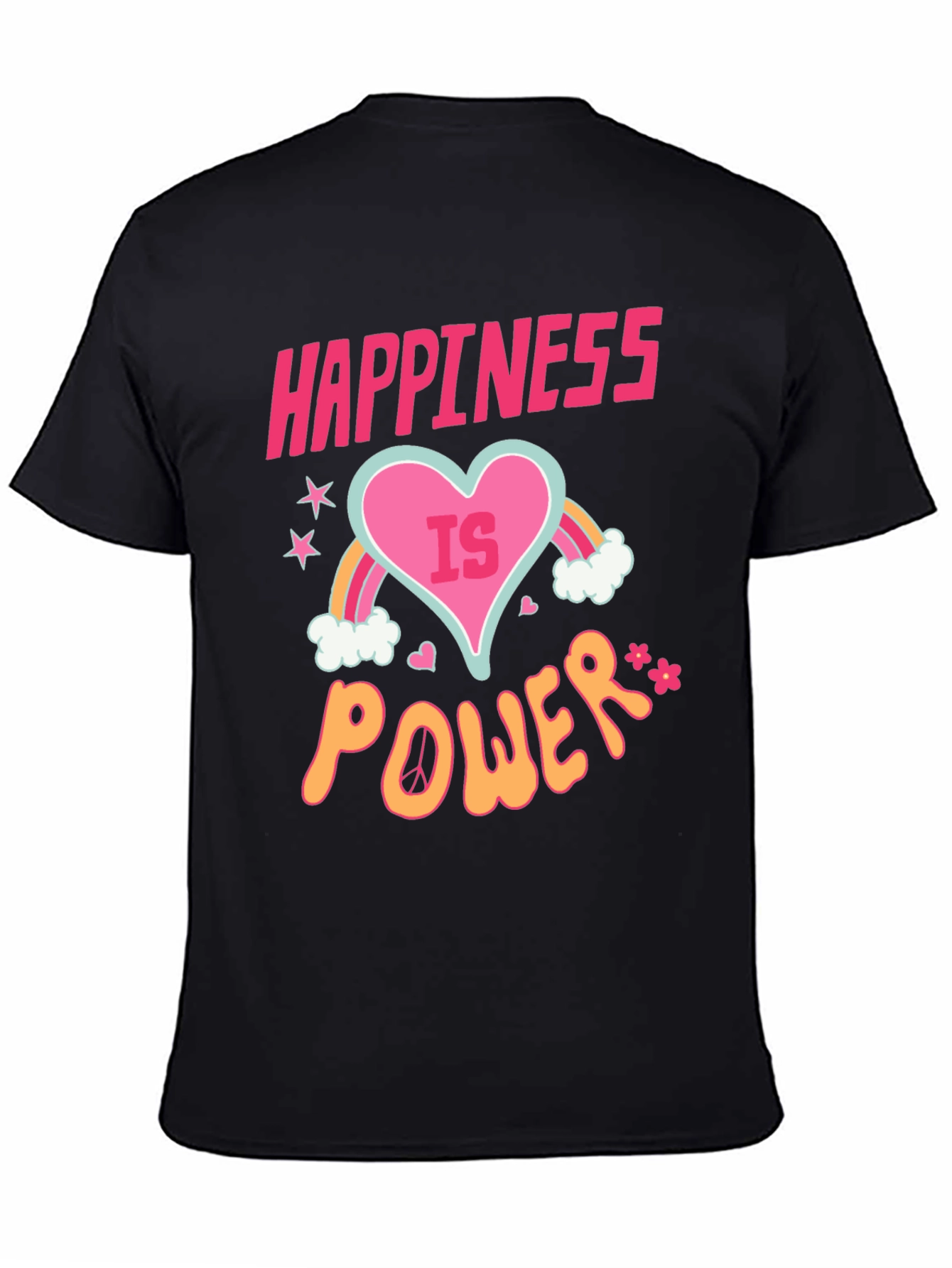Happiness is Power Black Graphic T-Shirt