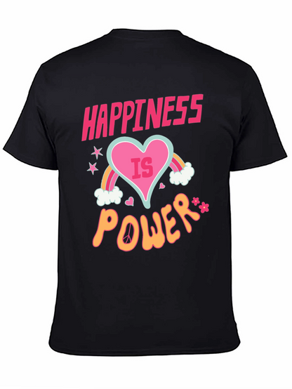 Happiness is Power Black Graphic T-Shirt