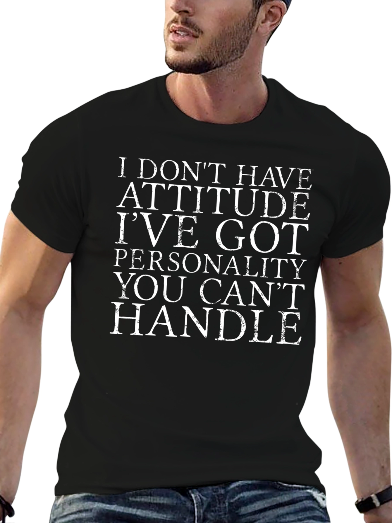 Attitude Personality Graphic Tee - Black Cotton T-Shirt