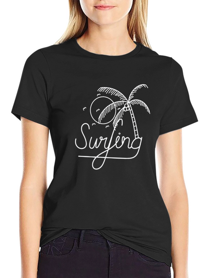 Black Surfing Palm Tree Graphic Tee