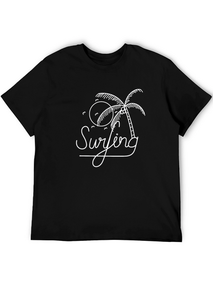 Black Surfing Palm Tree Graphic Tee