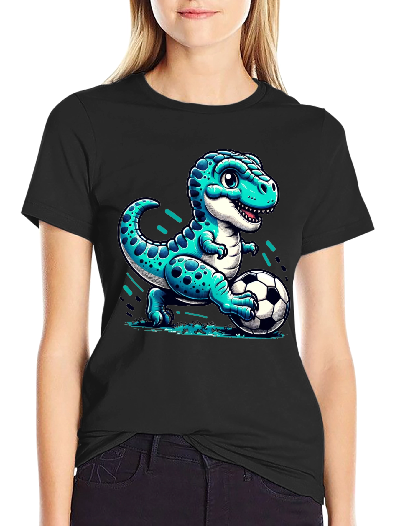 Dino Soccer T-Shirt - Cute Cartoon Dinosaur Design