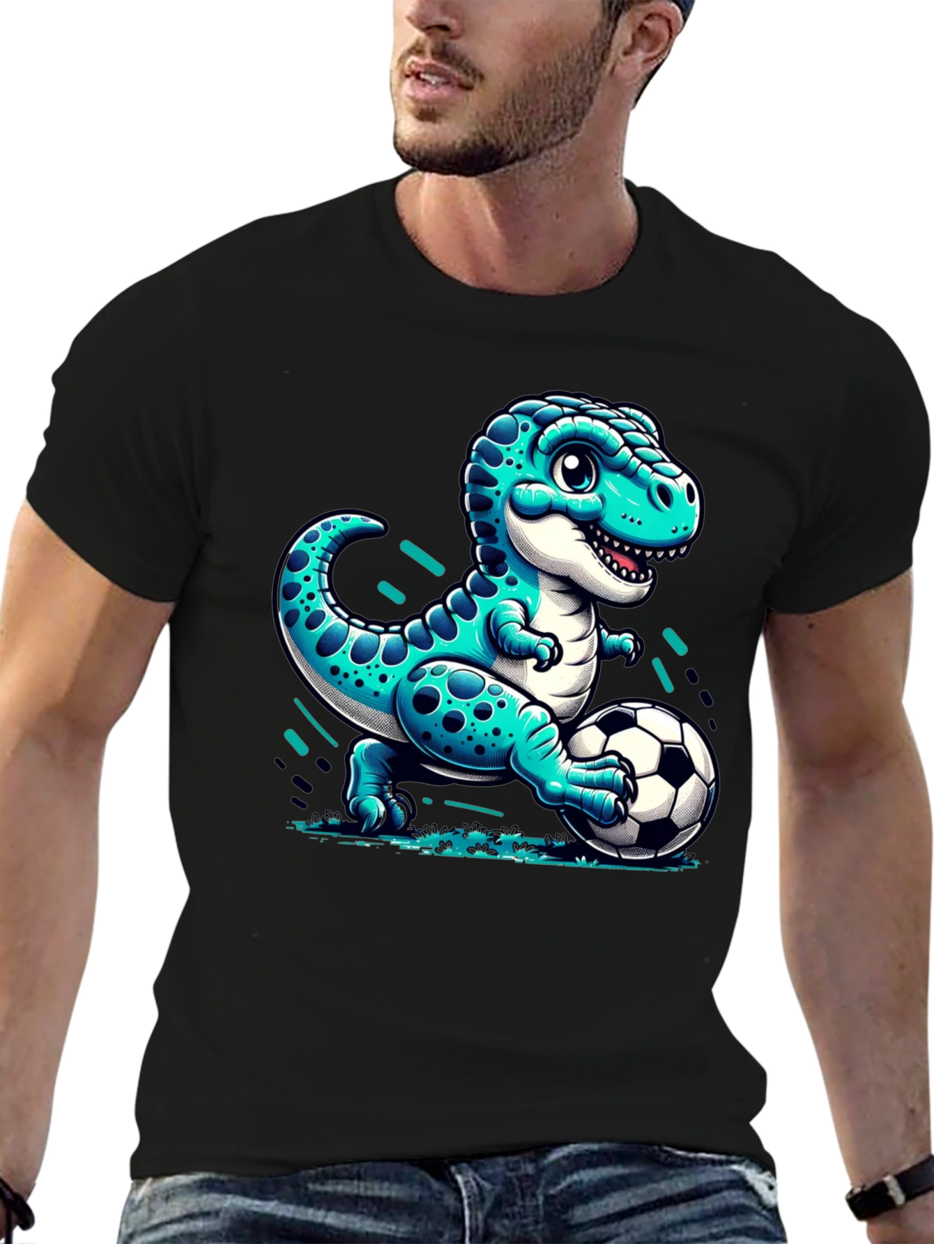 Dino Soccer T-Shirt - Cute Cartoon Dinosaur Design