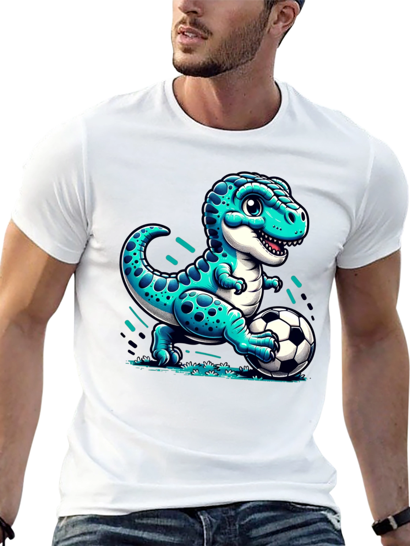 Dino Soccer T-Shirt - Cute Cartoon Dinosaur Design