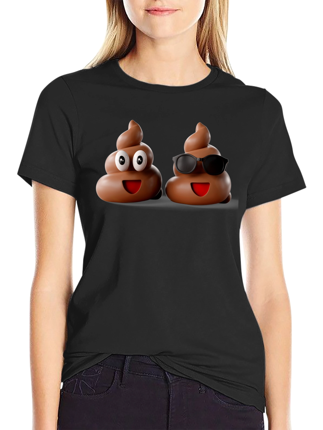 Funny Poop Emoji Graphic Black T-Shirt