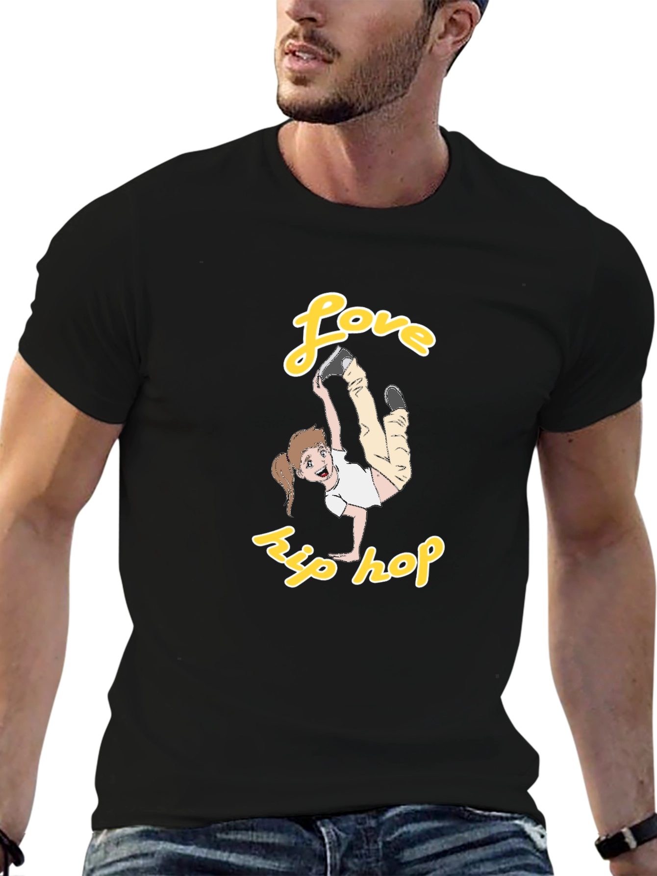 Love Hip Hop T-Shirt Black Cotton Graphic Tee Dance