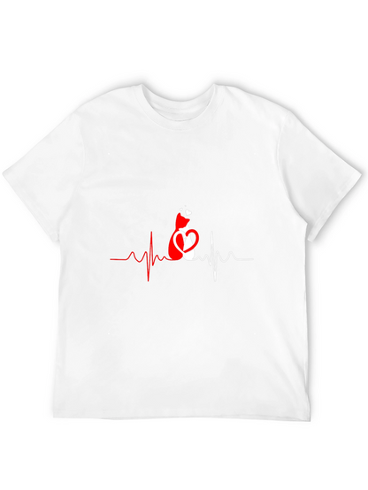 Cat Heartbeat Graphic T-Shirt - Love Cats!