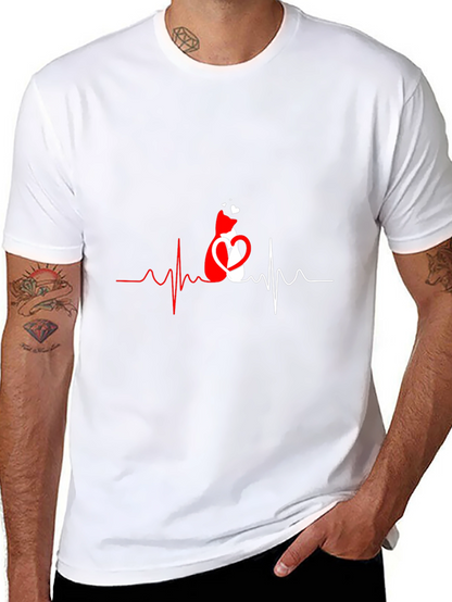 Cat Heartbeat Graphic T-Shirt - Love Cats!