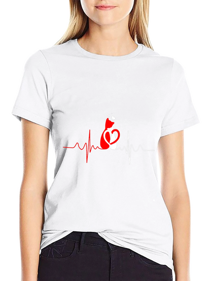 Cat Heartbeat Graphic T-Shirt - Love Cats!