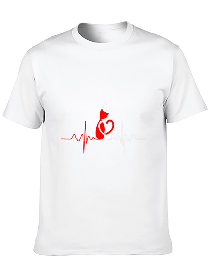 Cat Heartbeat Graphic T-Shirt - Love Cats!