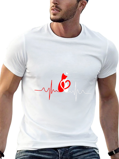 Cat Heartbeat Graphic T-Shirt - Love Cats!