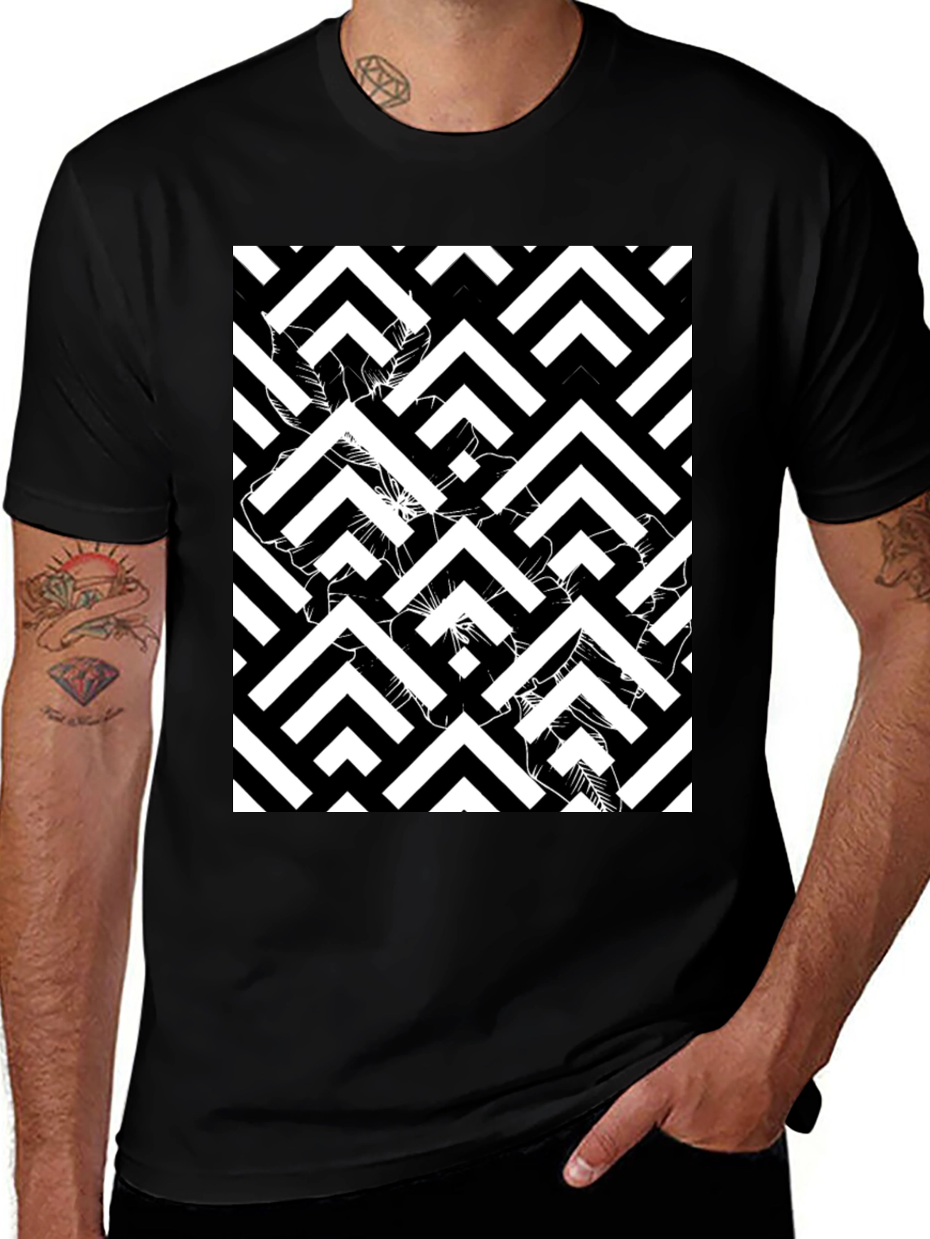 Abstract Geometric Black T-Shirt for Men