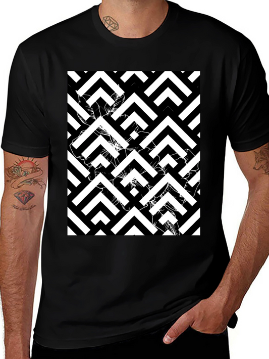 Abstract Geometric Black T-Shirt for Men