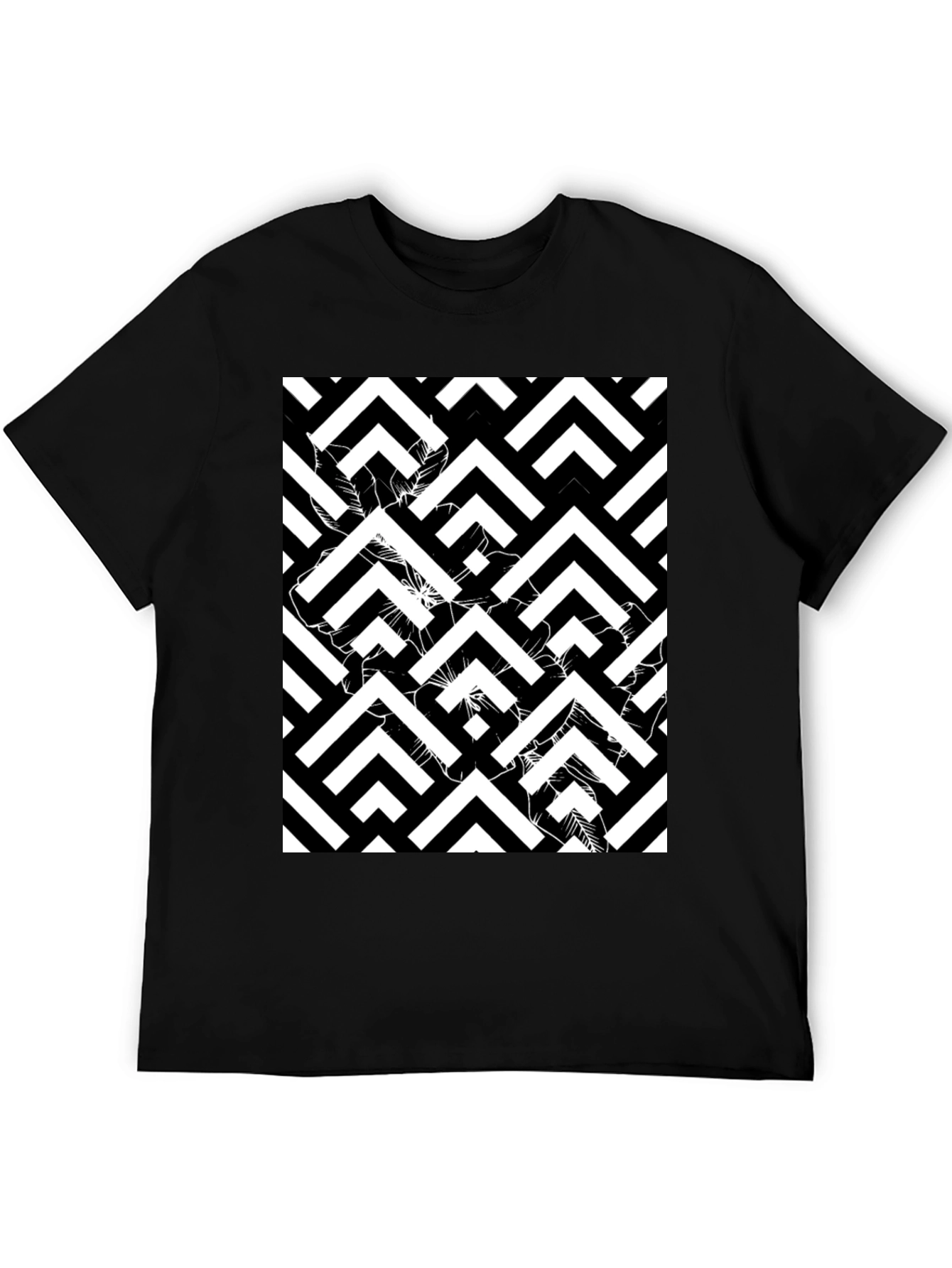 Abstract Geometric Black T-Shirt for Men