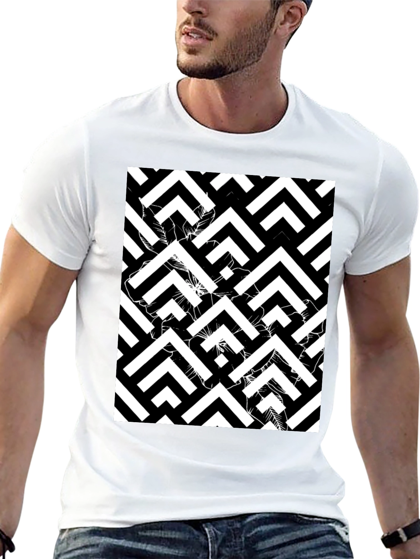 Abstract Geometric Black T-Shirt for Men