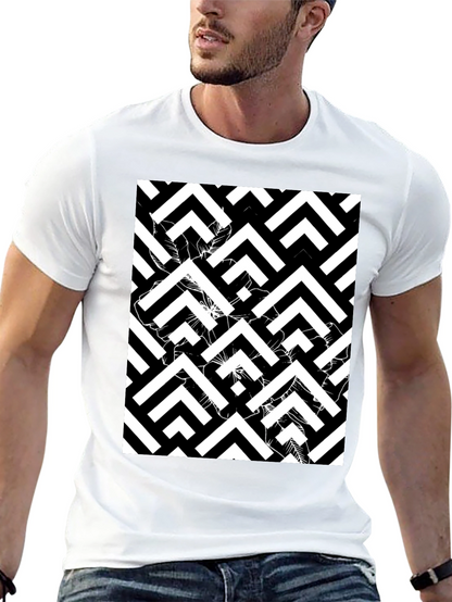 Abstract Geometric Black T-Shirt for Men