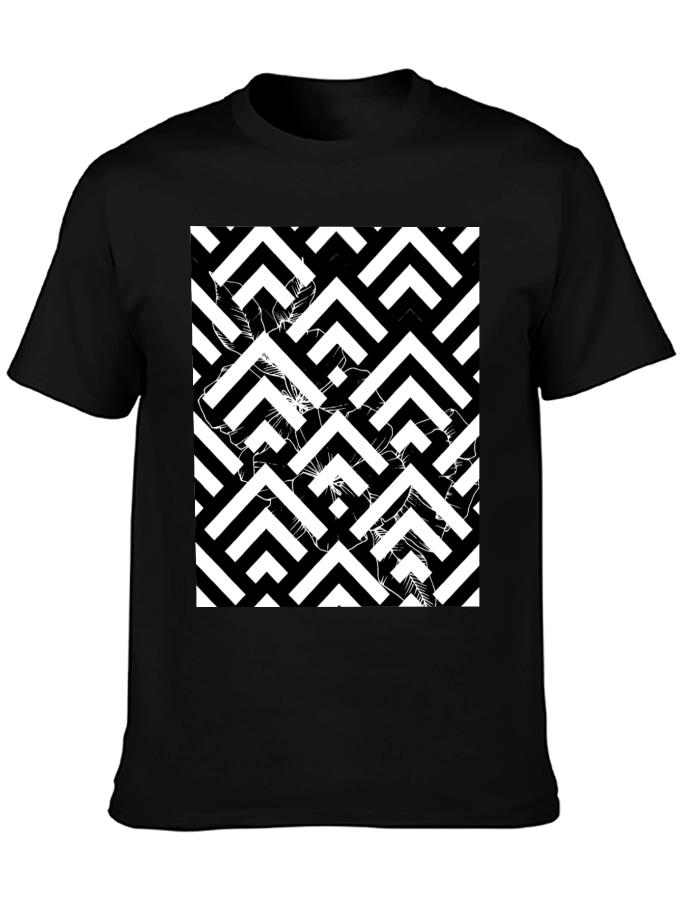 Abstract Geometric Black T-Shirt for Men