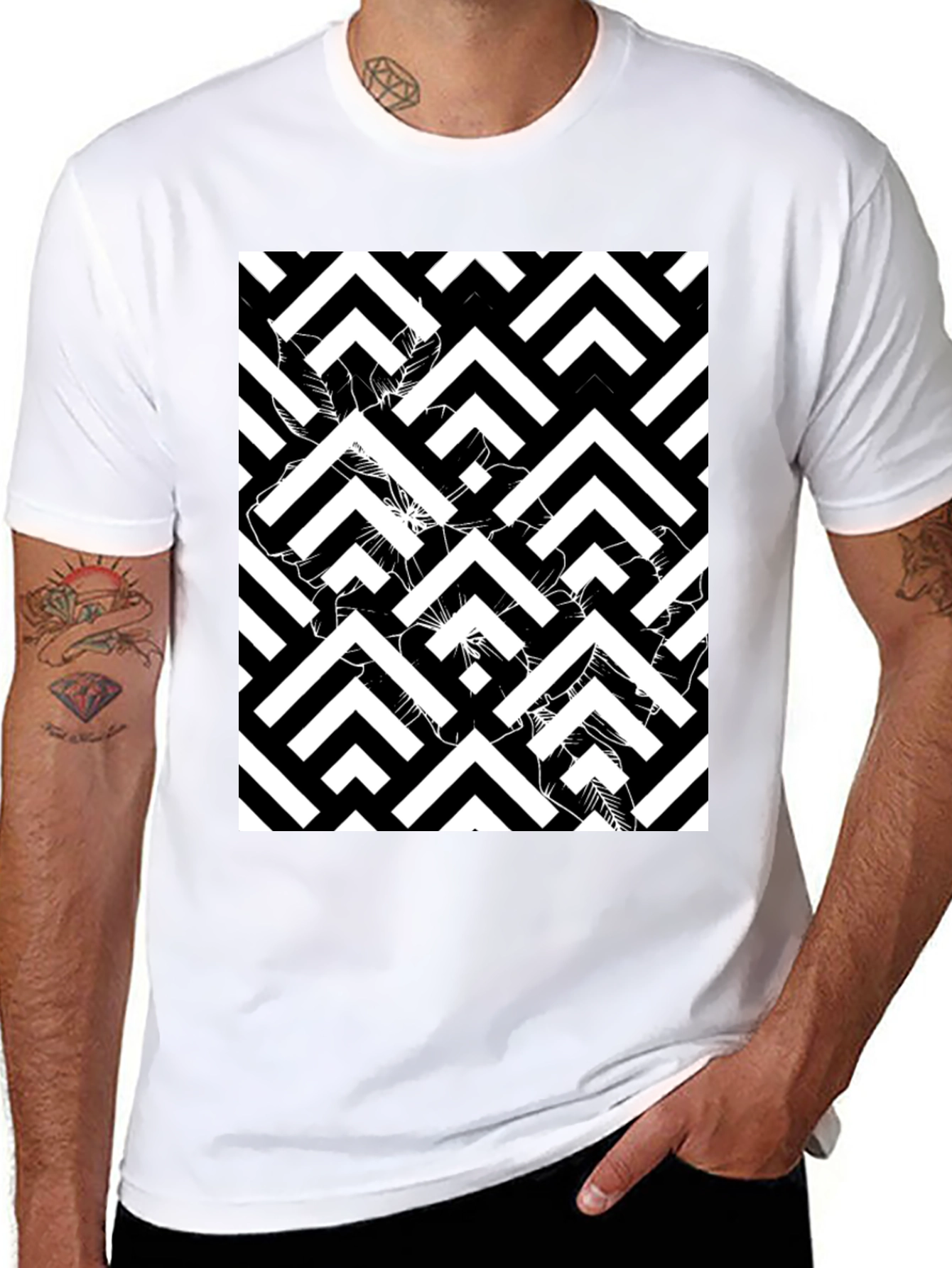 Abstract Geometric Black T-Shirt for Men