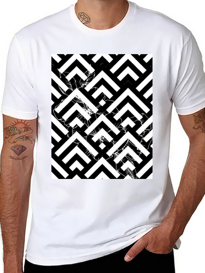 Abstract Geometric Black T-Shirt for Men
