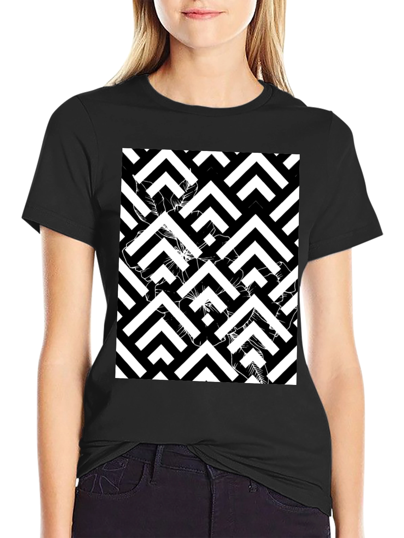 Abstract Geometric Black T-Shirt for Men