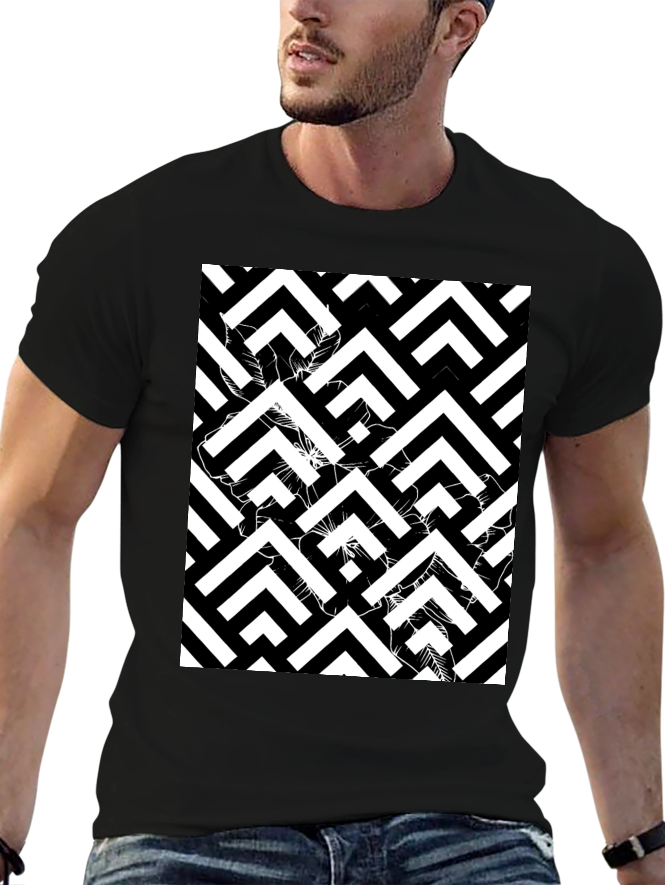 Abstract Geometric Black T-Shirt for Men
