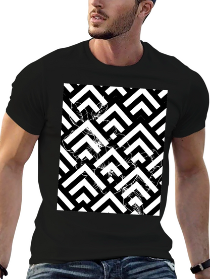 Abstract Geometric Black T-Shirt for Men