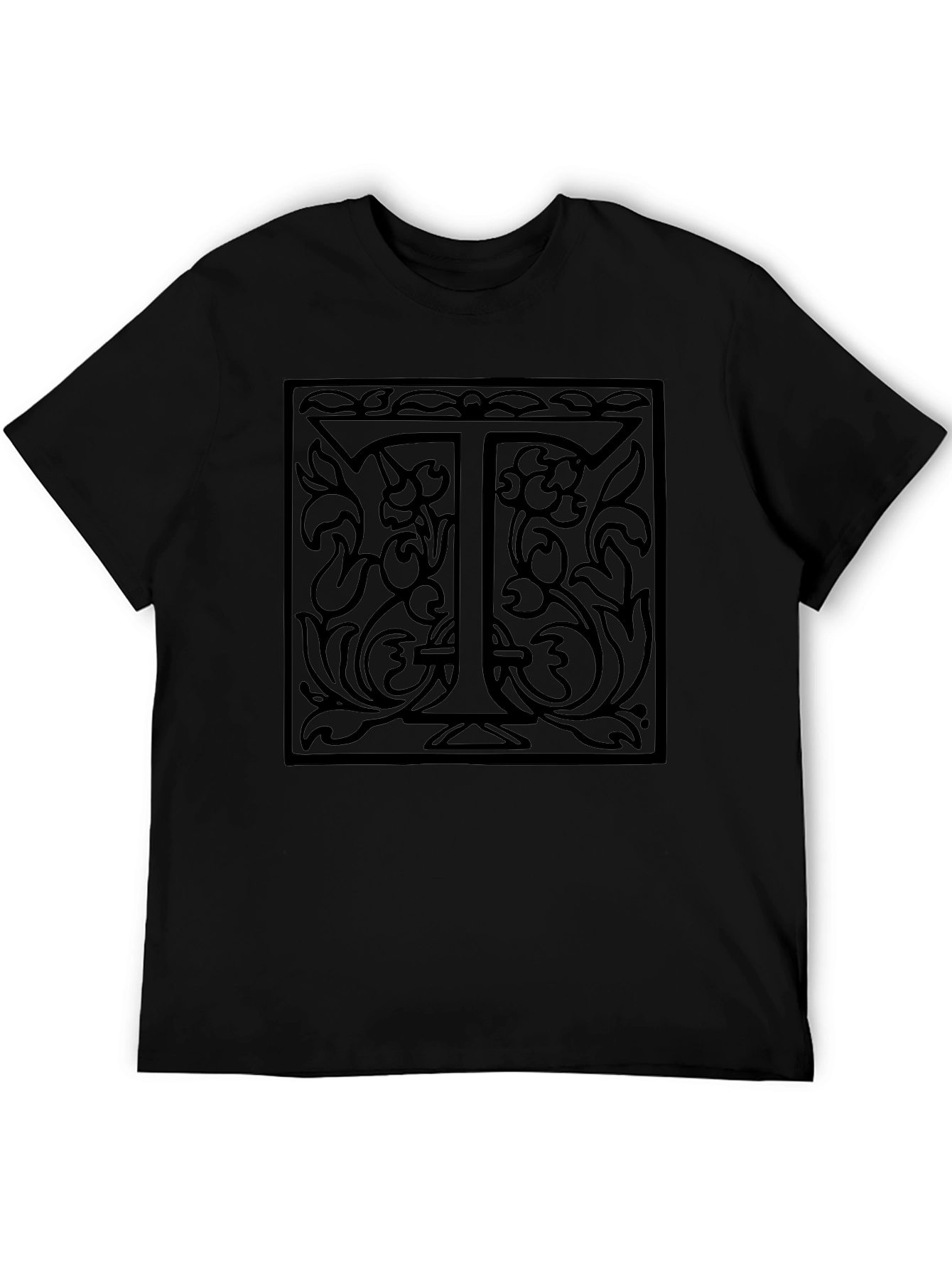 Monogram T Letter Floral Black Graphic Tee