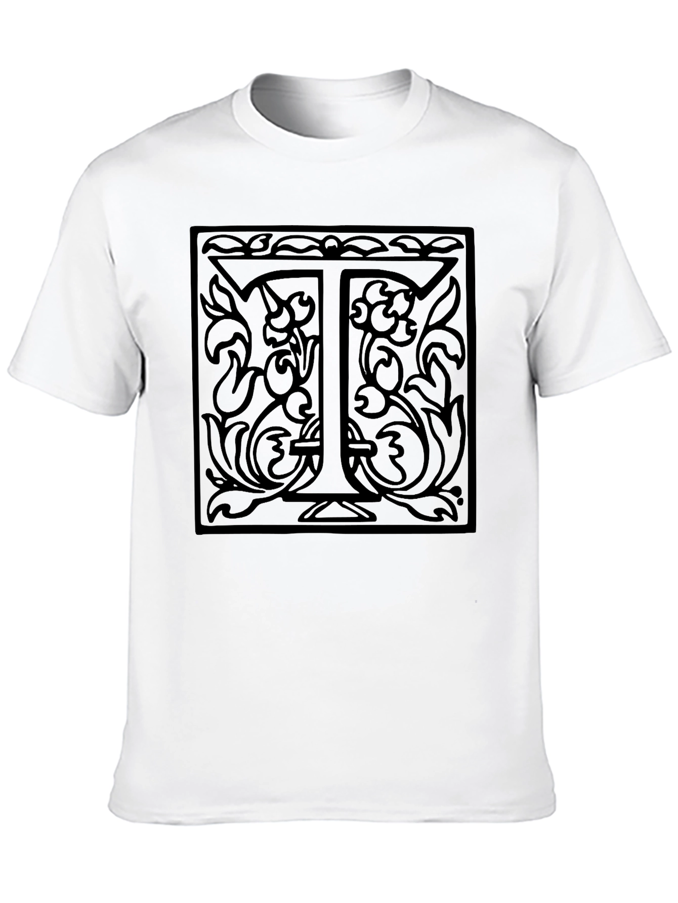 Monogram T Letter Floral Black Graphic Tee