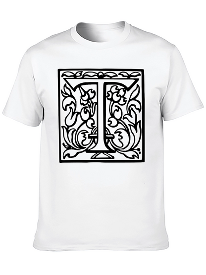 Monogram T Letter Floral Black Graphic Tee