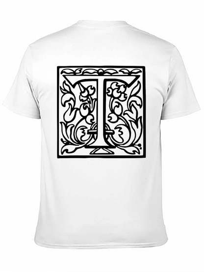 Monogram T Letter Floral Black Graphic Tee