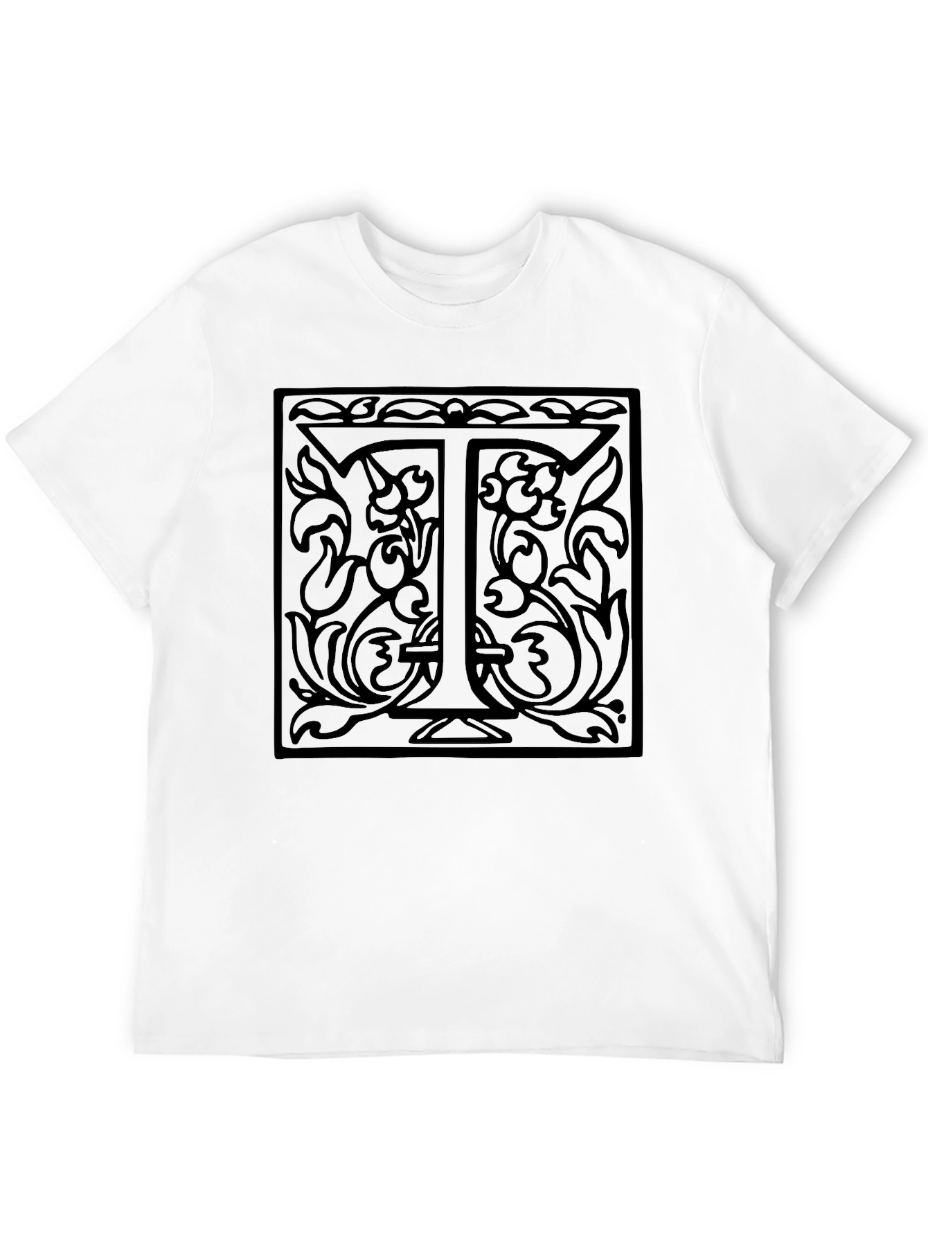 Monogram T Letter Floral Black Graphic Tee