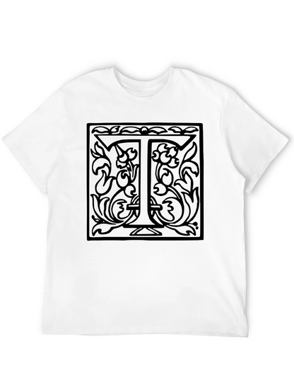 Monogram T Letter Floral Black Graphic Tee