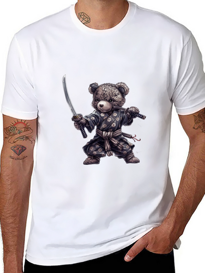 Samurai Bear Graphic Tee - Black Cotton T-Shirt