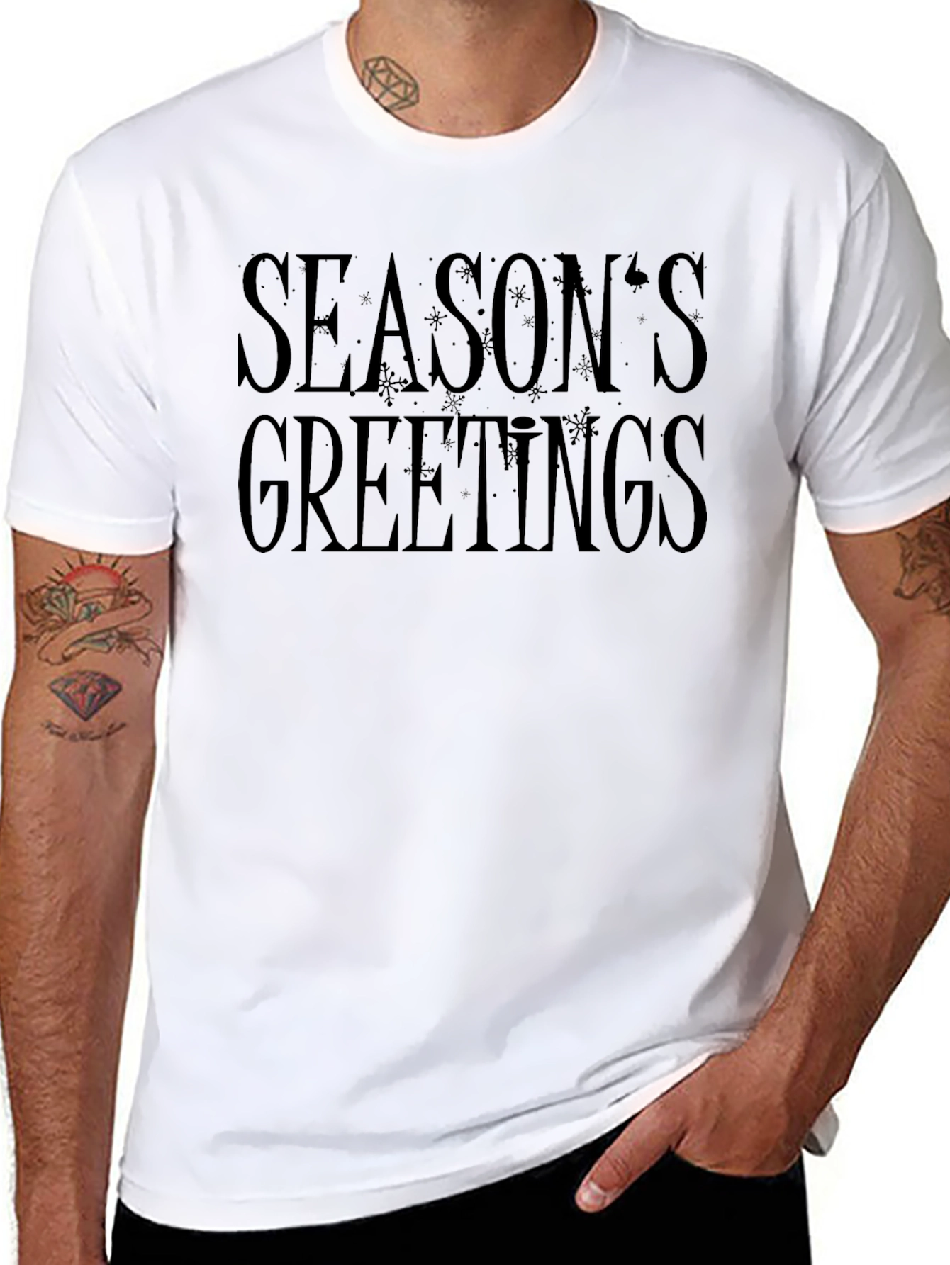 Seasons Greetings Black Graphic T-Shirt