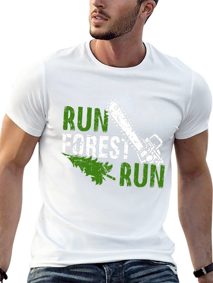 Run Forest Run Funny Chainsaw Tree T-Shirt