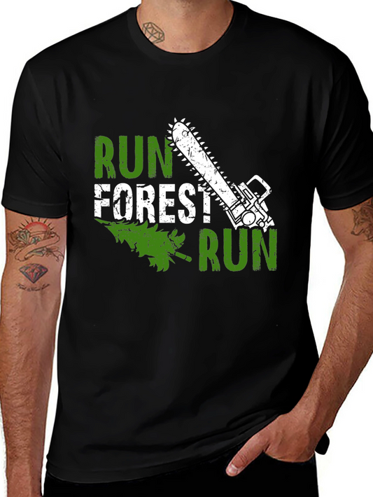 Run Forest Run Funny Chainsaw Tree T-Shirt