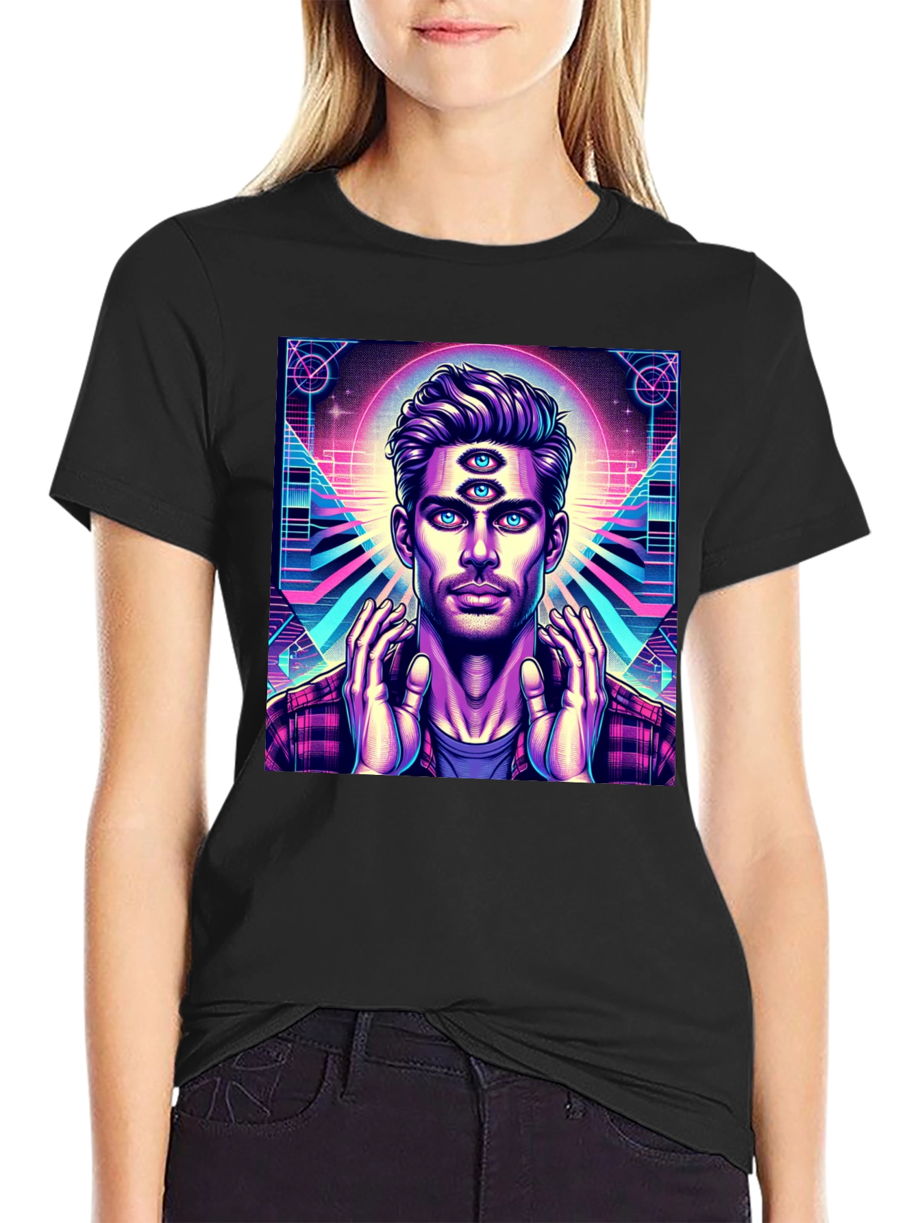Third Eye Man Graphic Tee - Black Cotton Shirt