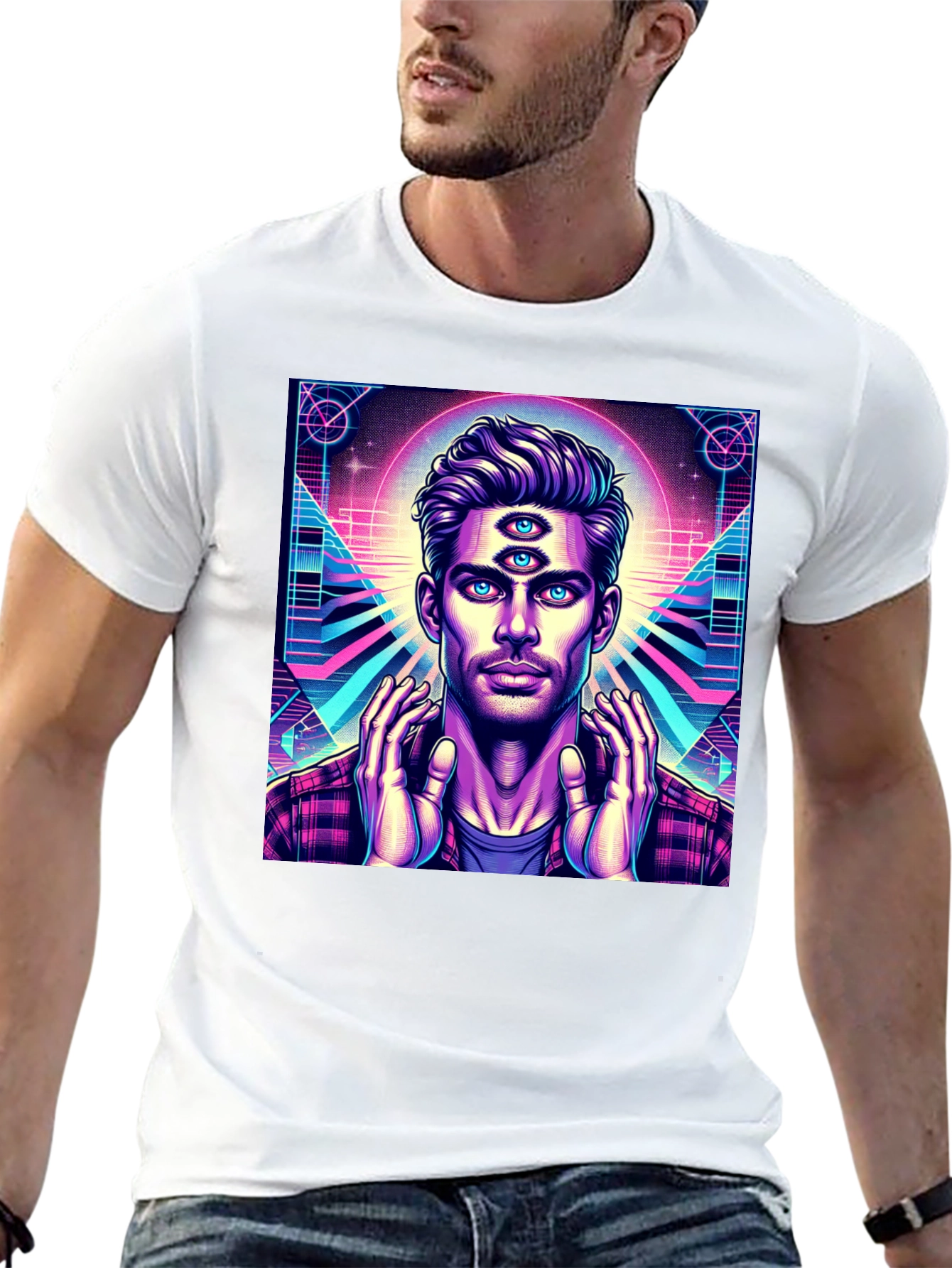 Third Eye Man Graphic Tee - Black Cotton Shirt