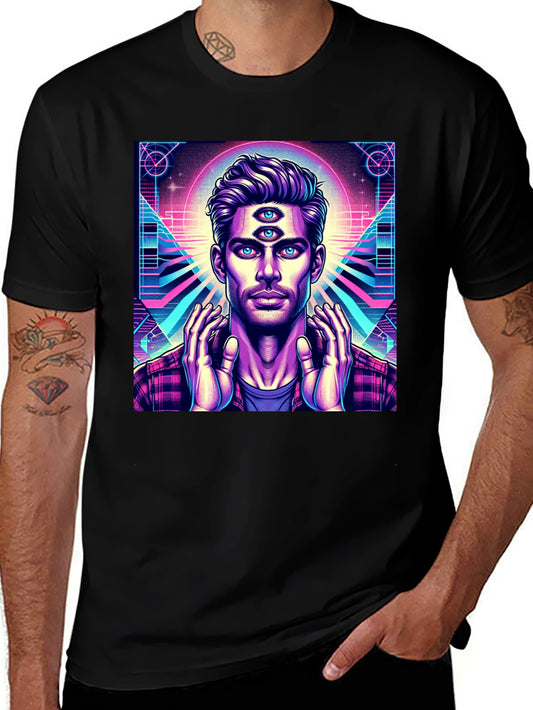 Third Eye Man Graphic Tee - Black Cotton Shirt