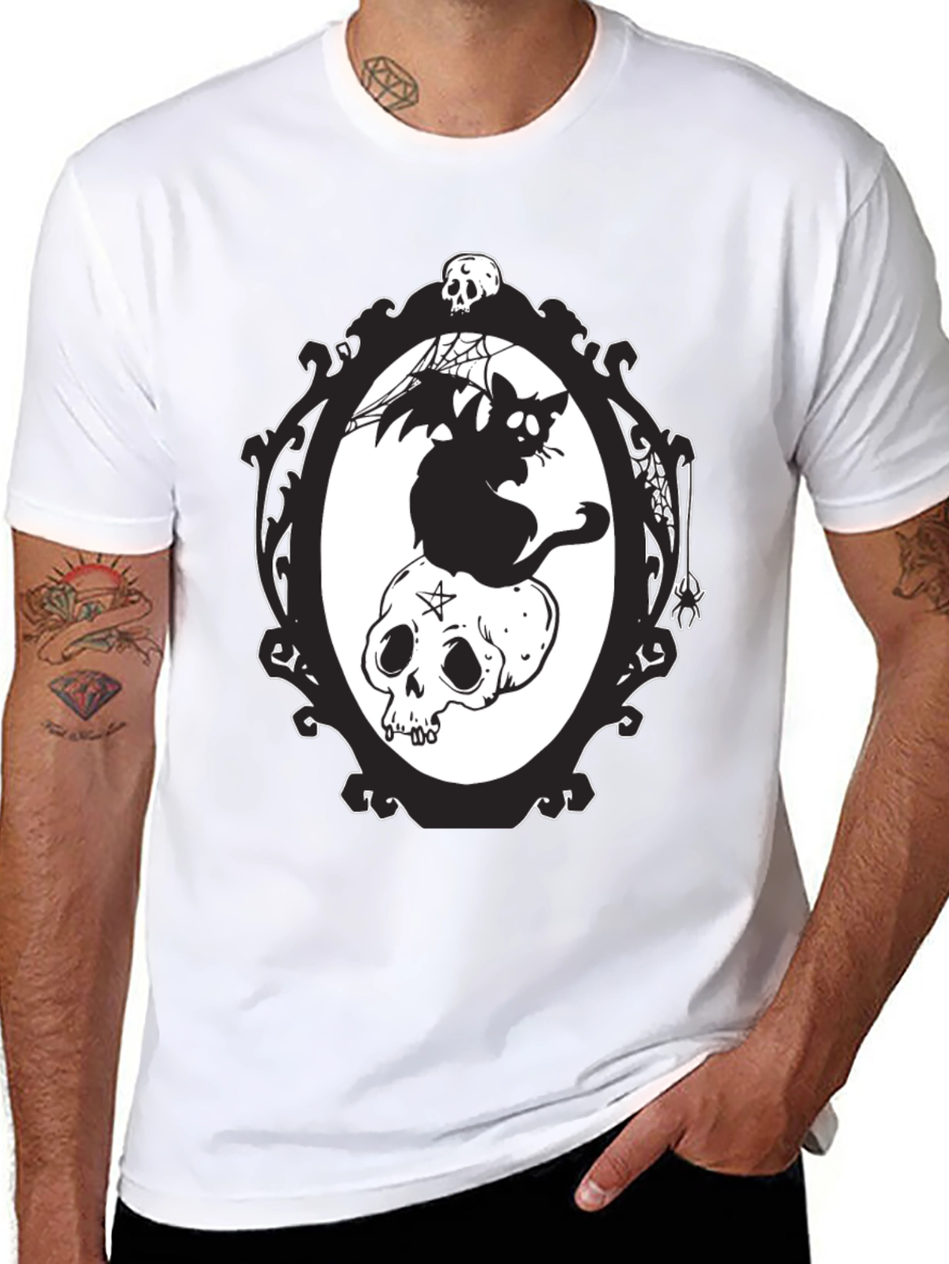 Gothic Cat & Skull T-Shirt
