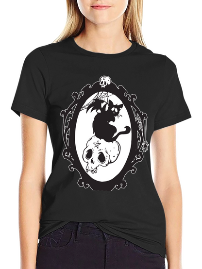 Gothic Cat & Skull T-Shirt