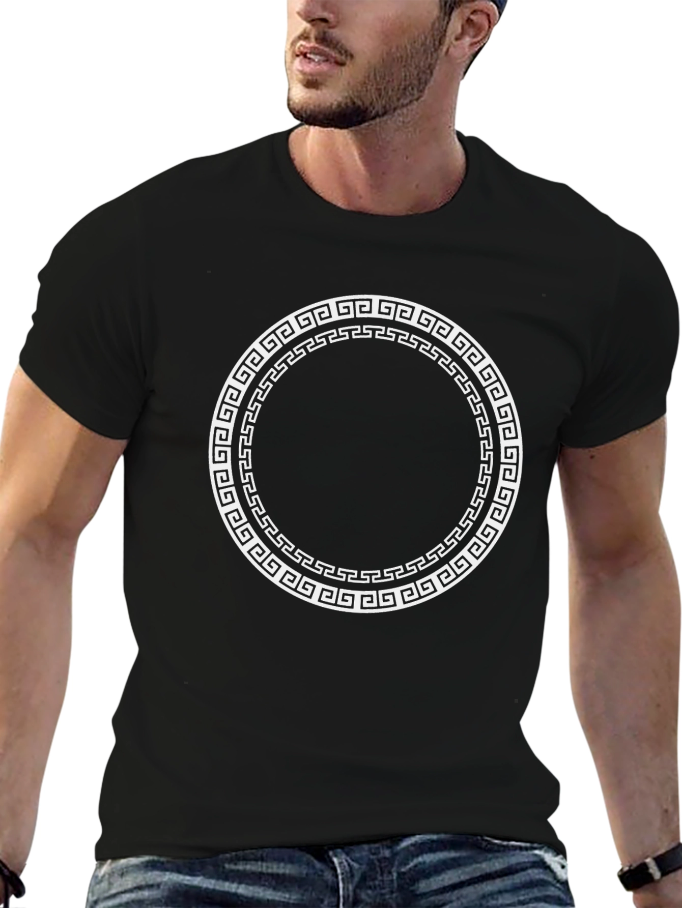 Greek Key Circle Graphic T-Shirt - Classic Style